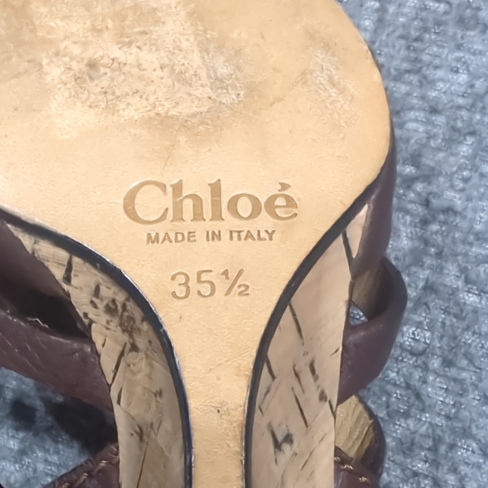 Chloe Sandals Women's 35.5 Brown Wedge Leather Heeled Shoes View 2